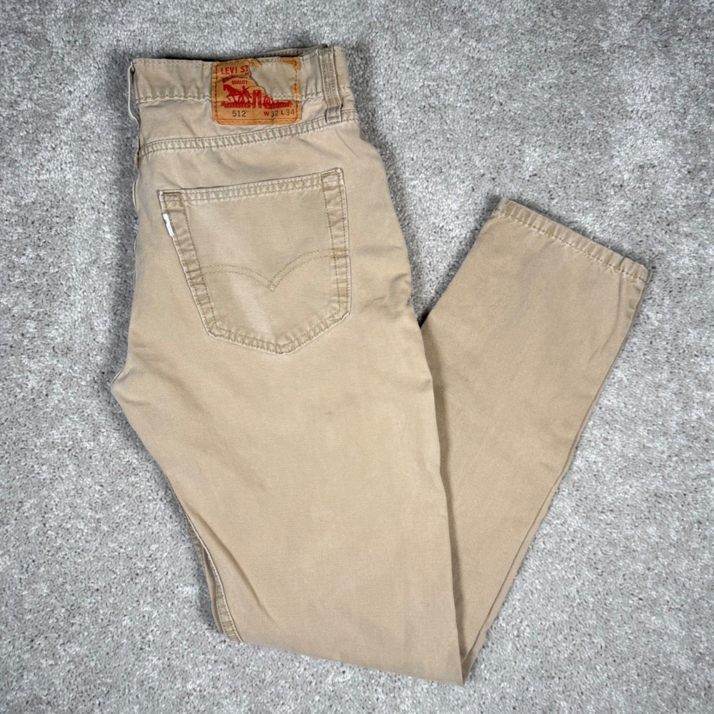 Levis 512 Slim Tapered Jeans Mens 32x34 Tan Khaki Cotton Denim Pants